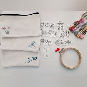 Embroidery kit with blank pouch
